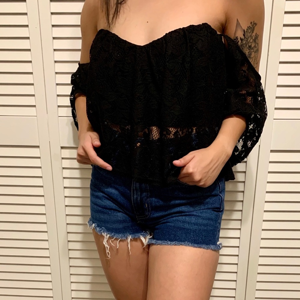 Black off shoulder lace top